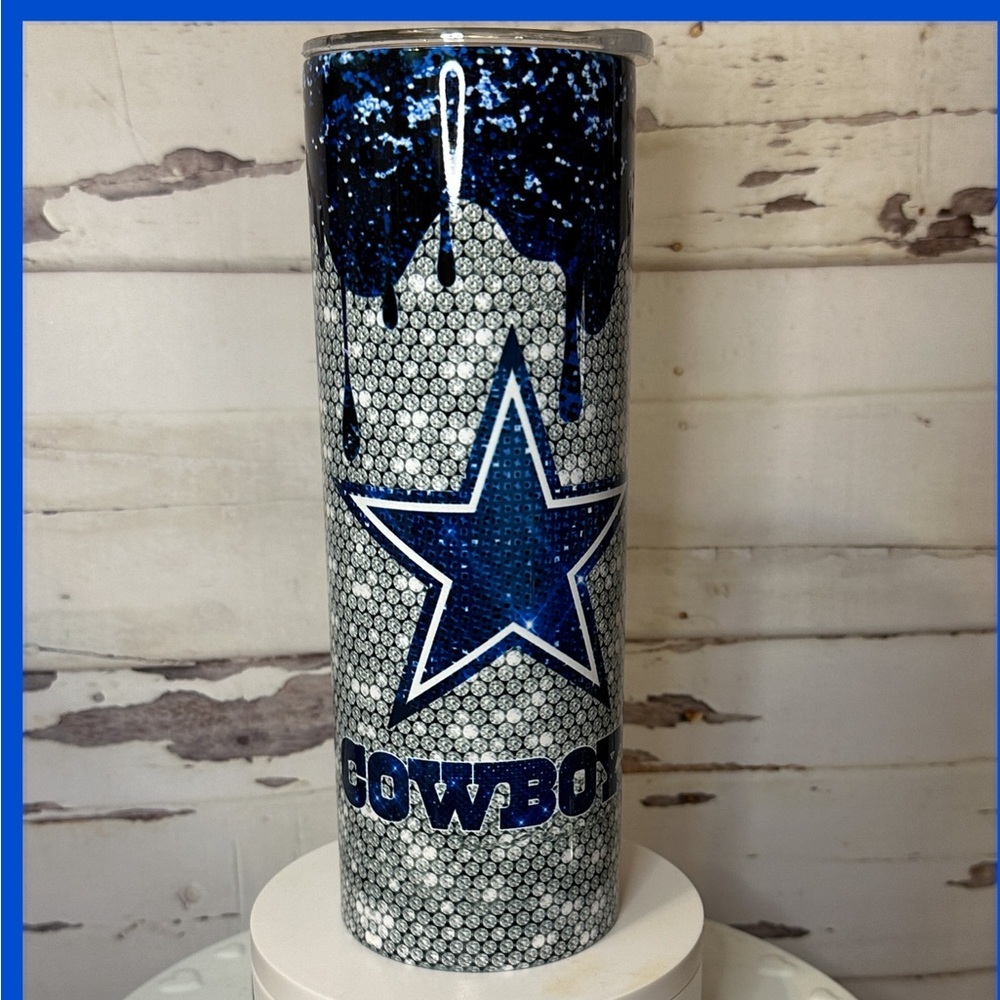 Football Tumbler with Blue Star Design | Cowboys Star | Bling Design